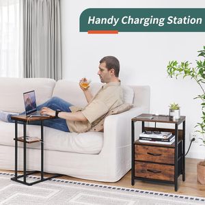 Mesa de Noche con Estación de Carga, Cajones de Tela, Estante de Almacenamiento para Dormitorios y Espacios Pequeños - Product Image 3