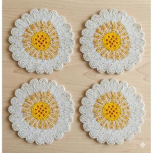 แผ่นรองแก้วลายดอกเดซี่ทรงกลมประดับลูกปัด งานแฮนด์เมด ตกแต่งโต๊ะอาหาร แผ่นรองแก้วกาแฟ อุปกรณ์ตกแต่งโต๊ะอาหารสุดหรู ของตกแต่งบ้านมีสไตล์ - Product Image 4