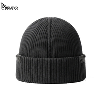 Bonnet d'hiver unisexe gris foncé, chaud et uni, avec revers, doux, extensible, élégant, thermique, pour le cyclisme