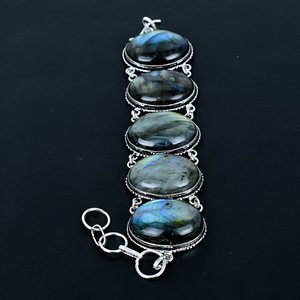 Handmade 925 Silver Adjustable <b>Bracelet</b> with Labrodite Gemstone Party Gift Jewelry for Women - Product Image 2