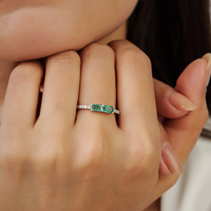 Best Selling Octagon Cut 100% Genuine <b>Emerald</b> & Round Diamond 925 Sterling <b>Silver</b> Handmade Fine Jewelry <b>Ring</b> - Product Image 2