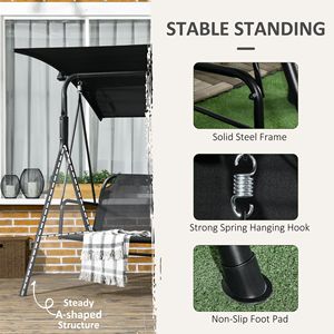 Dondolo da Giardino a 3 Posti Nero con Cuscini e Tettuccio, Struttura in Acciaio, Inclinazione Regolabile per Esterni - Product Image 5