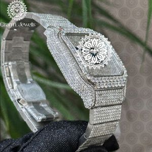 Montre rectangulaire en acier inoxydable Charm_Jewells avec lunette sertie de diamants, verre saphir, mouvement à quartz analogique, luxe, mode, unisexe - Product Image 5