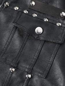 <b>Men</b> <b>Black</b> Denim <b>Vest</b> Punk Style Rivet Decorated Turn-down Collar Single Breasted Button Closure Autumn Outer Wear - Product Image 5