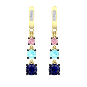 Pendientes de Aro con Diseño Infinito en Plata de Ley 925 Chapada en Oro, con Circonitas Multicolor y Piedras de Zafiro Azul, Aguamarina y Rosa - Product Image 1
