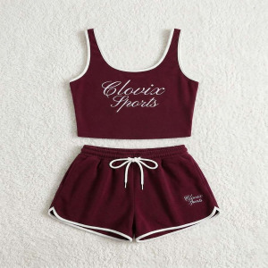 High Quality Women Cotton 2 Piece Solid <b>Colour</b> Summer <b>Set</b> Custom Logo Sleeveless Crop Tank Top High Waist Shorts Gym Wear - Product Image 6