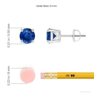 Natural Blue Sapphire Stud Earrings, 14kt <b>White</b> Gold <b>Screw</b> Back Royal Blue Gemstone Solitaire September Birthstone Earrings - Product Image 2