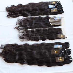 Tissage à la Machine, mèches de cheveux humains vierges indiens avec fermeture en dentelle, cuticules brésiliennes alignées - Product Image 1