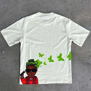เสื้อยืดคอกลมแขนสั้นสีขาวสำหรับผู้ชาย ผ้าฝ้ายลำลอง พิมพ์ลายกราฟิก ลายผีเสื้อสีเขียว รับทำโลโก้ตามสั่ง OEM ODM เสื้อผ้าขายส่ง - Product Image 2