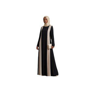 Women's Brown Solid Floor Length <b>Abaya</b> with Black Long Sleeve Modest Middle East Style Daily Wear Loose Fit Muslim Women's Dress - Product Image 5