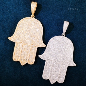 Large Hasma Hand Pendant - 925 Silver Moissanite Pendant, Fully Iced Out Moissanite Pendant, Hand-Set Stones, Fine Craftsmanship - Product Image 4