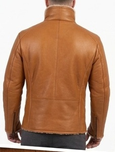 Veste bomber d'hiver pour homme en cuir d'agneau véritable, style vintage, respirante, écologique, avec doublure en fausse fourrure - Product Image 2
