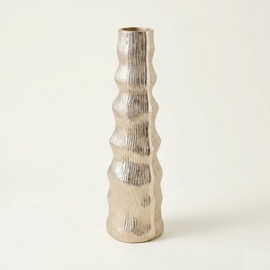 Modern Silver Aluminum Flower <b>Vase</b> With <b>Unique</b> Scale Texture Tall Handmade Decorative Metal <b>Vase</b> For Home And Office Centerpiece - Product Image 2