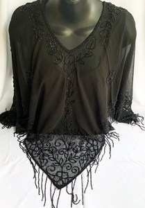 Heavy Handmade Embroidery Beads Sequins Work Scarf Stole <b>Poncho</b> for Outdoor Activities Custom Color & Size Four Seasons - Product Image 4