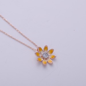 IGI Certified Lab Grown Diamond Yellow Enamel <b>Daisy</b> Flower Pendant in 18K Rose / Yellow & White Gold Cute Floral Pendant - Product Image 4