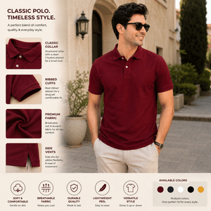 Camiseta Polo de Color Sólido Premium para Hombre | Ropa Casual Elegante de Manga Corta en Mezcla de Algodón Suave para el Trabajo, Fin de Semana y Actividades al Aire Libre - Product Image 5