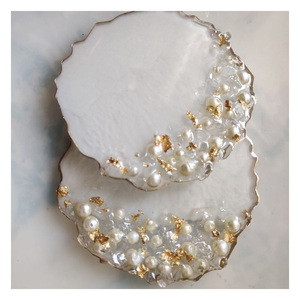 Elegant Geode Style Natural <b>Agate</b> Stone Reusable <b>Coasters</b> Set with Gold Trim Decorative Tabletop Drink <b>Coasters</b> in Box - Product Image 4