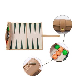 Handmade Durable Eco-Friendly Genuine Leather Roll-Up <b>Backgammon</b> <b>Set</b> with Formal Design for Indoor/Outdoor Use - Product Image 5