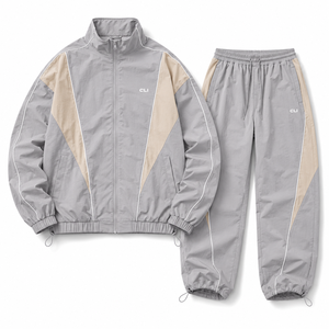 Manufacturer 100% Nylon <b>Waterproof</b> <b>Tracksuit</b> Custom Logo Color Block Windbreaker Reflective Piping Running Streetwear Suit OEM - Product Image 5