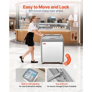 Congelatore verticale mobile commerciale da 5,4 piedi cubi (-19°C) con temperatura regolabile, vetrina espositiva per gelati e 2 cestelli in rete metallica - Product Image 5