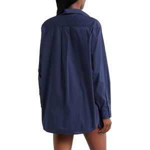 Ensemble de pyjama en soie chinoise personnalisé pour femme, nuisette sexy bleu marine à manches longues - Product Image 2