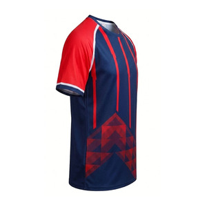 Camiseta Deportiva de Manga Corta para Hombre, Color Azul Marino y Rojo, con Patrón Geométrico, Cuello Redondo, Tejido de Punto de Secado Rápido, Corte Regular, Camiseta Moderna - Product Image 4
