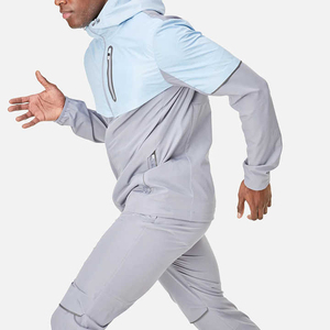 Conjunto Deportivo de 2 Piezas para Hombre, Chaqueta con Capucha y Pantalones Ajustados, Bloques de Color, Resistente al Viento, Repelente al Agua, Elástico en 4 Direcciones, para Correr y Entrenar - Product Image 2