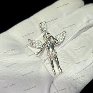 Collar con colgante de ángel de plata 925 con diamantes de moissanita, estilo hip hop, regalo para él y para ella. - Product Image 3