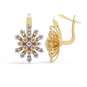 Starburst <b>Diamond</b> Leverback <b>Earrings</b> – 1.75ctw Sunburst Floral CVD Lab <b>Diamond</b> 10K 14K 18K Solid Gold Drop Studs - Product Image 1