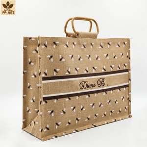 Sac fourre-tout de plage en jute laminé pour la plage, les stations balnéaires, les voyages d'été, le shopping, impression personnalisée, vente en gros, fournisseur OEM ODM, réutilisable - Product Image 1