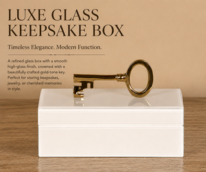 White Glass Keepsake Storage Box with <b>Gold</b> Tone Key Handle Soft Interior Glossy Finish Decorative Jewelry and Vanity Organizer - Product Image 5