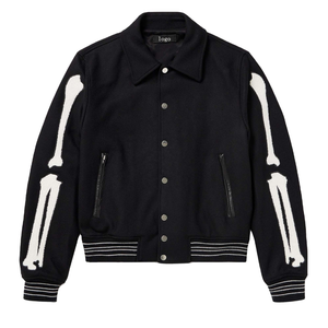 Veste universitaire pour homme Y2K – Finition bleu électrique brillant avec passepoil blanc, broderie rétro - Product Image 1