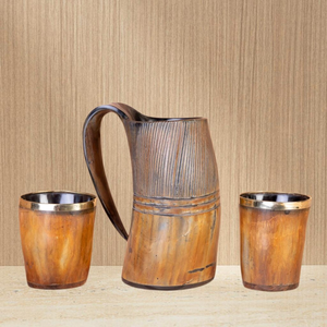 Chope à bière en corne de buffle africain, style Viking médiéval, faite à la main, pour fêtes et restaurants - Product Image 1