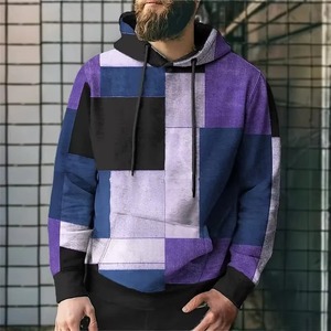 Sudaderas con Capucha para Hombre con Estampado 3D de Patrón a Cuadros Simulados, Bloques de Color, Transpirables, de Poliéster Tejido - Product Image 6