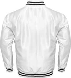 2026 OEM New Wholesale New Design Style Hot Sale High Quality coutom embriodry logo <b>mens</b> satin varisty <b>jacket</b> <b>White</b> Stripe Trim - Product Image 6