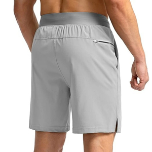 Shorts de bain gris pour homme, séchage rapide, imperméables, avec cordon de serrage à la taille, poches, couleur unie, imprimé numérique, tissu tricoté, style décontracté - Product Image 2