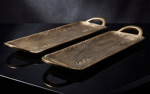 Plateau en métal lourd à motif texturé unique, finition moulée, pour la cuisine et la salle à manger, articles de table en stock - Product Image 2