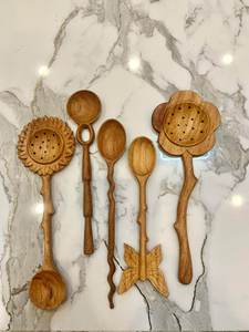 Cucharas de madera hechas a mano con diseño de corazón y flor, mango largo, estilo vintage, juego de cucharas creativas para servir, para regalos - Product Image 6