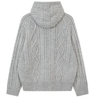Sweat à capuche zippé gris en tricot torsadé avec design en tricot torsadé et capuche ajustable, idéal pour un confort et un style décontractés