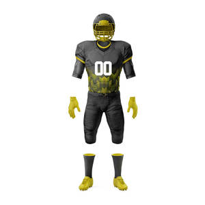 Custom American Football Uniform Set Black Yellow Sublimated Moisture Wicking Fitted Men's Adult Jersey Pants <b>Gloves</b> Cleats - Product Image 2