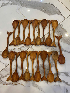 <b>Wooden</b> Serving <b>Spoons</b> <b>Set</b> With Fish Tail Handle Minimalist Design Durable Kitchen Utensils For Presents - Product Image 6