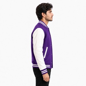 Veste de style universitaire tendance en tissu de laine douce, design à manches contrastées, col et poignets en tricot côtelé, boutons pression sur le devant, veste décontractée streetwear - Product Image 4