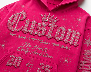 Sudadera con Capucha Personalizada para Hombre, Color Rosa, con Pedrería Brillante, Estilo Urbano, Corte Holgado, Forro Polar, 100% Algodón, Invierno, Impresión Digital - Product Image 4