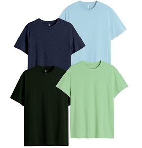 T-shirt à manches courtes pour homme, 100% coton, col rond, couleur unie, coupe classique, jersey décontracté, haut uni en bleu marine, gris, rouge - Product Image 2