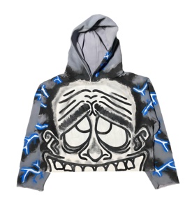 Sweat à capuche blanc avec motif graphique artistique, imprimé visage abstrait, coupe oversize, streetwear moderne, design créatif, coton premium, coupe tendance. - Product Image 2