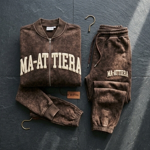 Mens Dark <b>Brown</b> Zip Hoodie <b>Jogger</b> Pants Tracksuit Set Embroidered Sweatshirt Streetwear Sportswear Activewear 100% Cotton Quick - Product Image 5