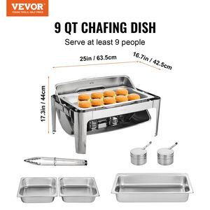9 Qt Roll Top Stainless Steel Chafing Dish <b>Buffet</b> Set Half Size Pans Rectangle Catering Warmer <b>Server</b> for Vis - Product Image 2