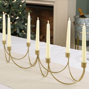 Support de bougie en verre incurvé doré à 5 branches, style hurricane, en métal, pour chemin de table, centre de table, décoration intérieure - Product Image 6