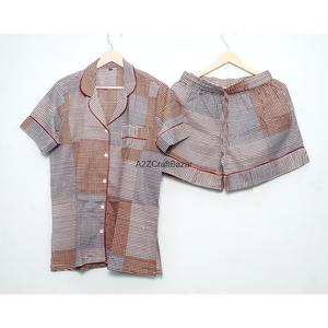 Conjunto de Pijama para Mujer, Suave y Cómodo, de Algodón, Cuello en V, Manga Corta, Estampado Floral, Transpirable, Cintura Alta con Cordón Ajustable, para Verano - Product Image 3