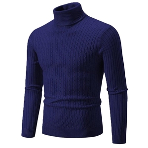 Suéter de Cuello Alto para Hombre, 100% Algodón, Color Sólido, Tejido de Punto, para Invierno, Grueso, Manga Larga, Corte Regular, Personalizado - Product Image 3